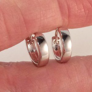 Mens 925 Sterling Silver Smooth Huggie Hoop Earrings 12mm Party Gift